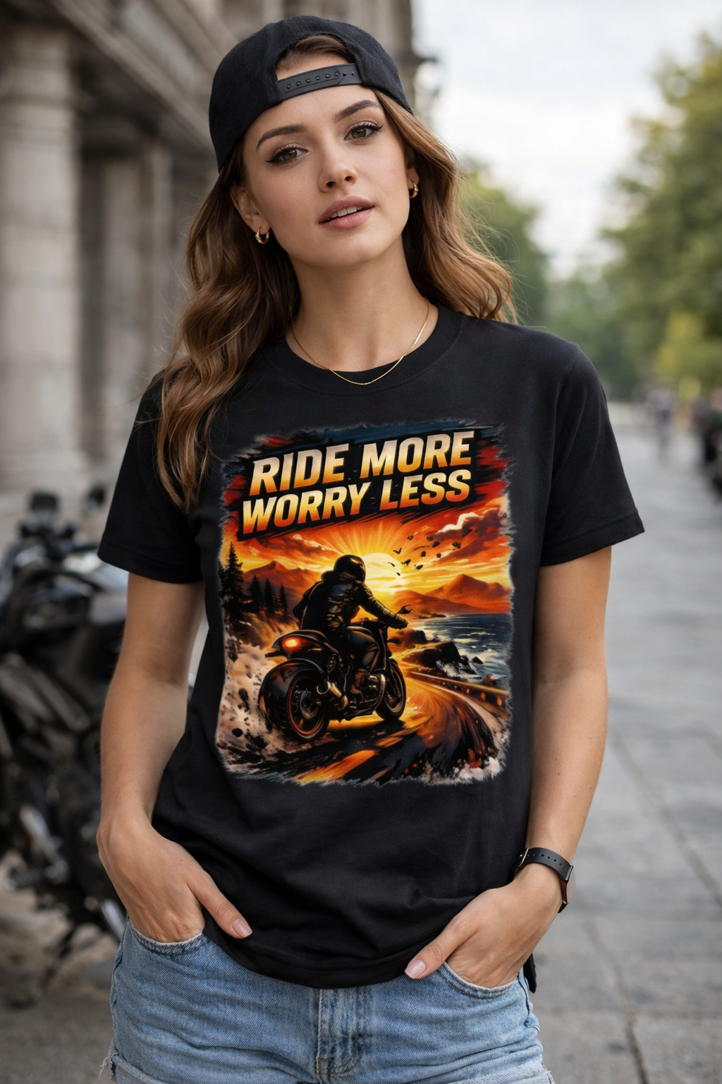 A Ride More Worry Less Graphic Printed T-Shirt – Black