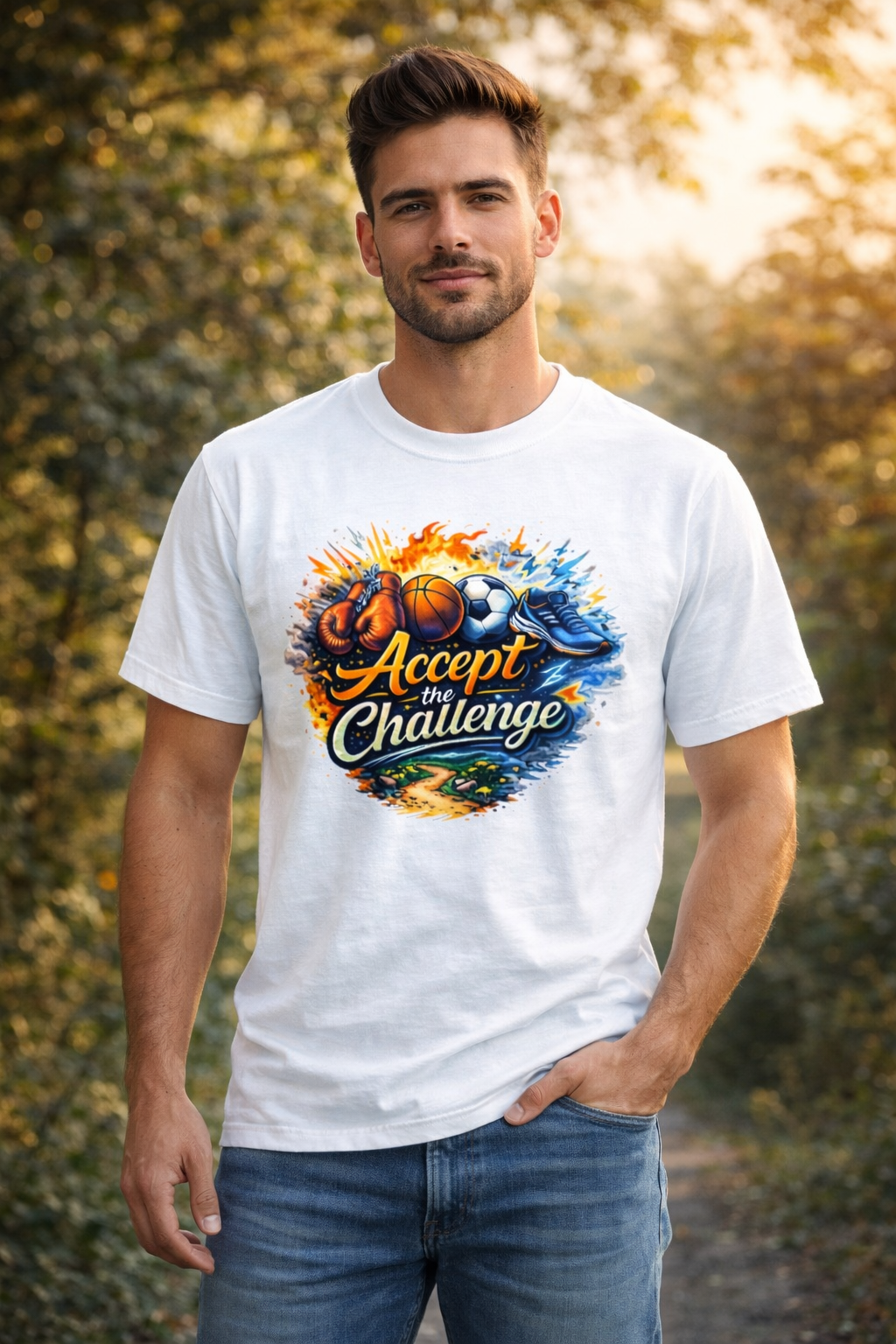 Accept The Challenge Graphic Printed T-Shirt – White