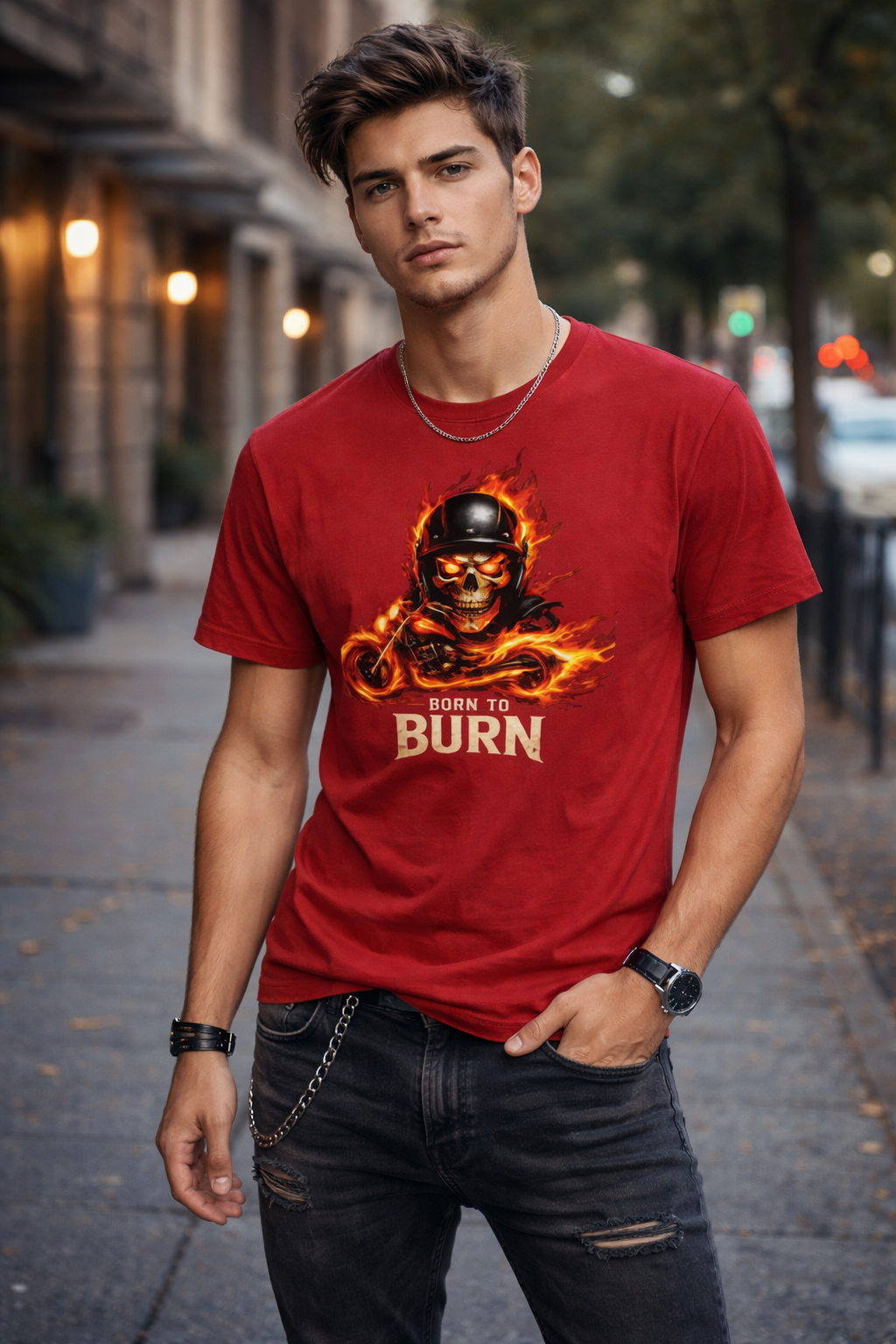 Born To Burn Graphic Printed T-Shirt – Red