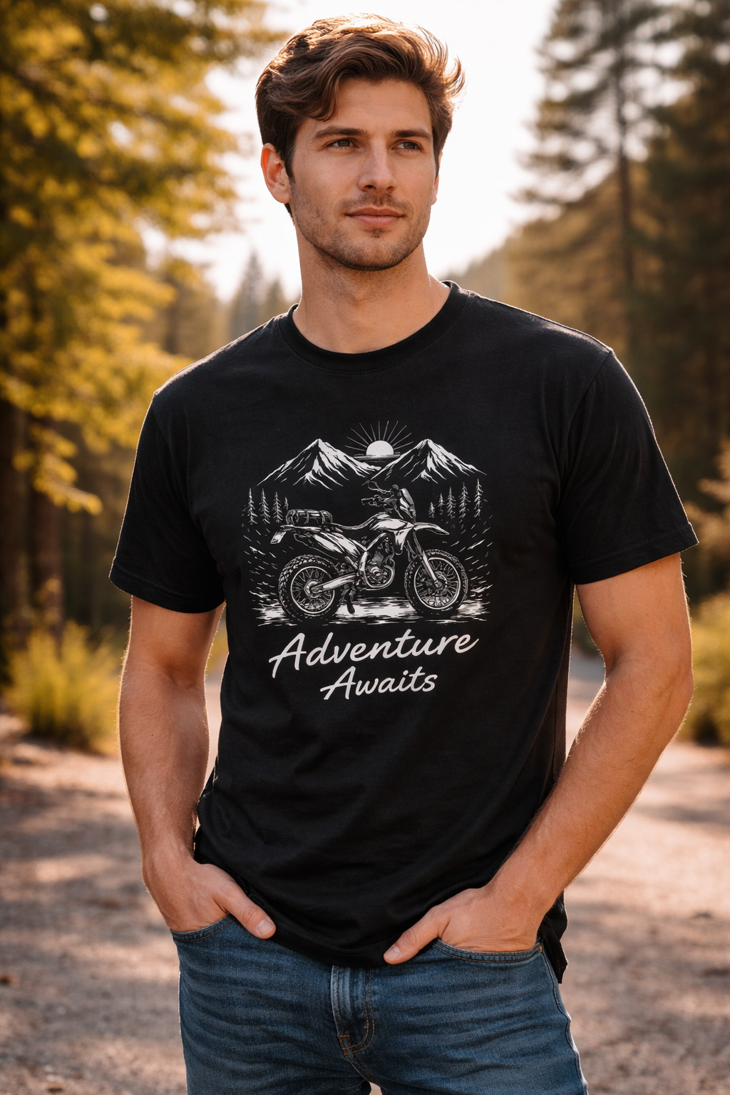 Adventure Awaits Graphic Printed T-Shirt – Black