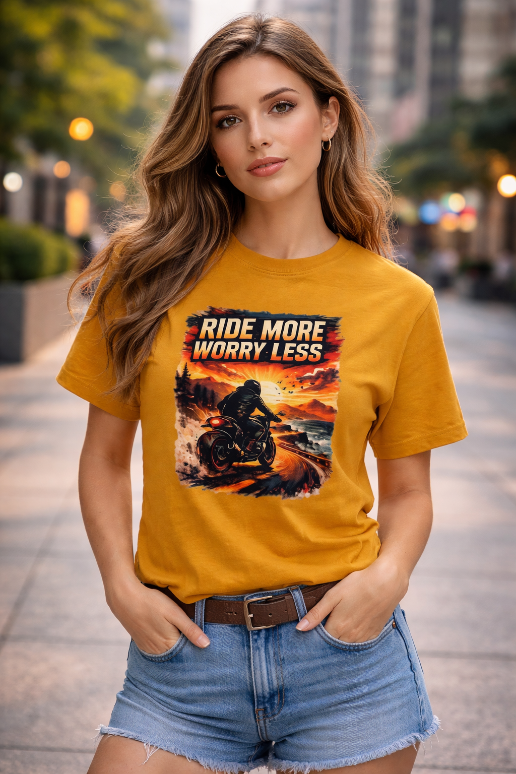 A Ride More Worry Less Graphic Printed T-Shirt – Mustard Yellow