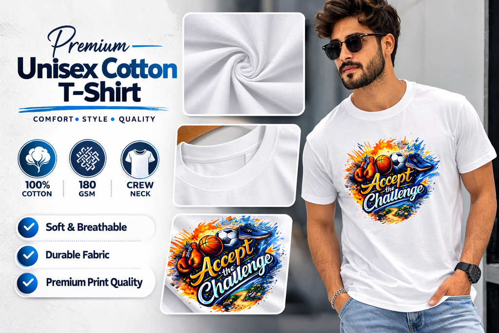 Accept The Challenge Graphic Printed T-Shirt – White
