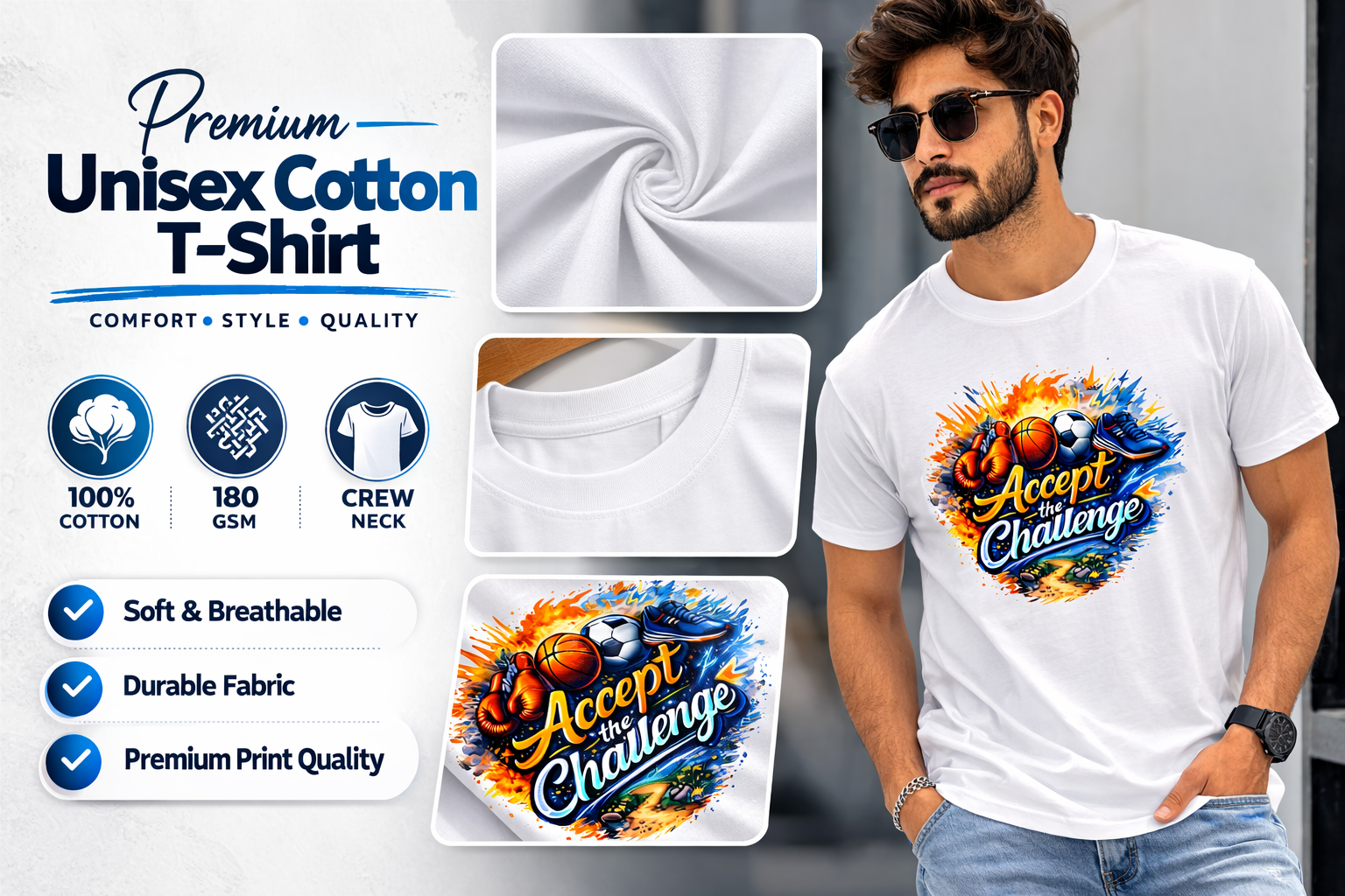 Accept The Challenge Graphic Printed T-Shirt – White