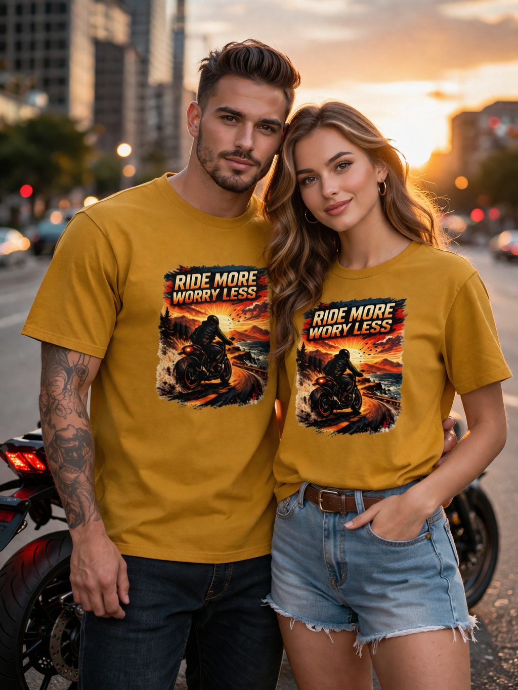 A Ride More Worry Less Graphic Printed T-Shirt – Mustard Yellow