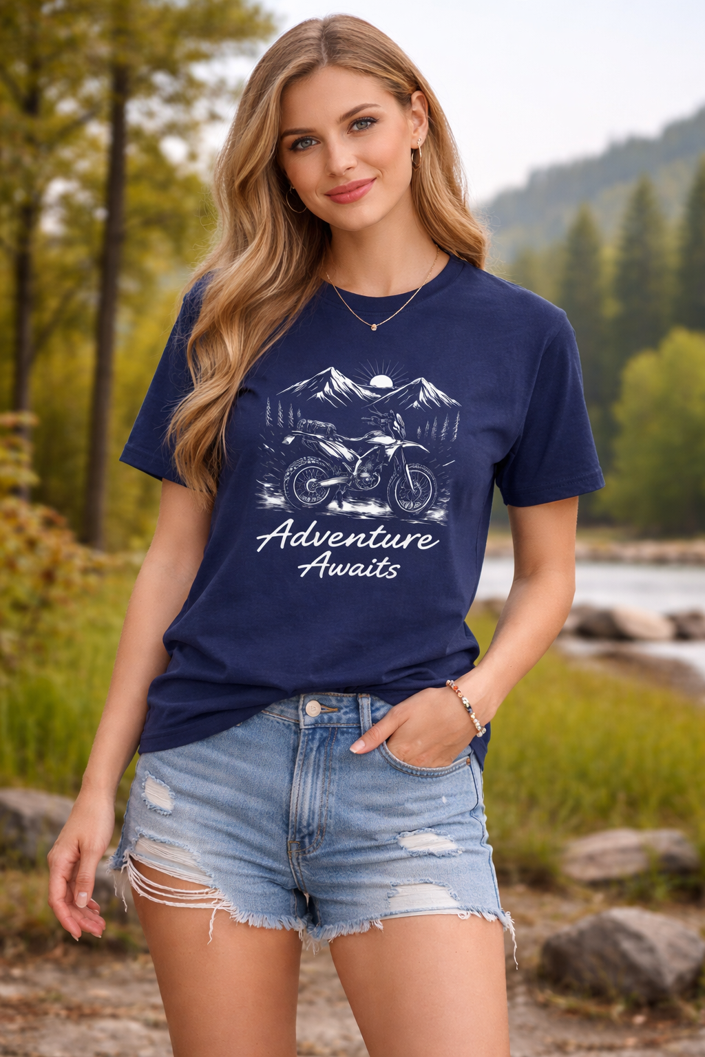 Adventure Awaits Graphic Printed T-Shirt – Royal Blue