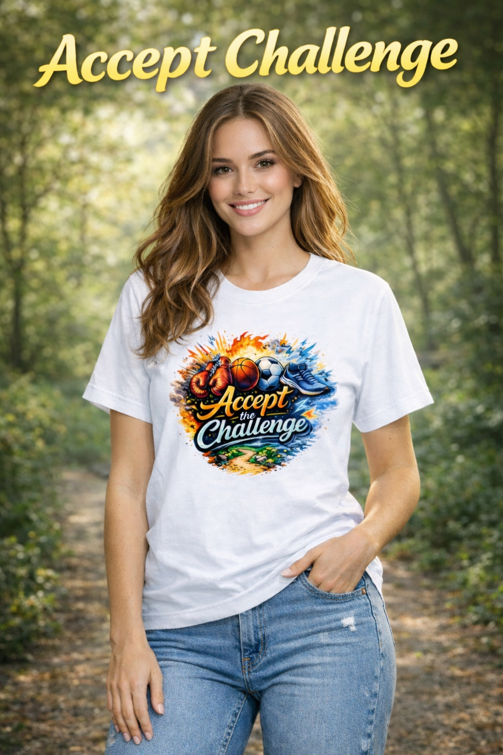 Accept The Challenge Graphic Printed T-Shirt – White