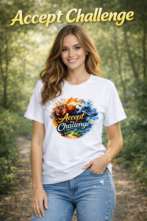 Accept The Challenge Graphic Printed T-Shirt – White
