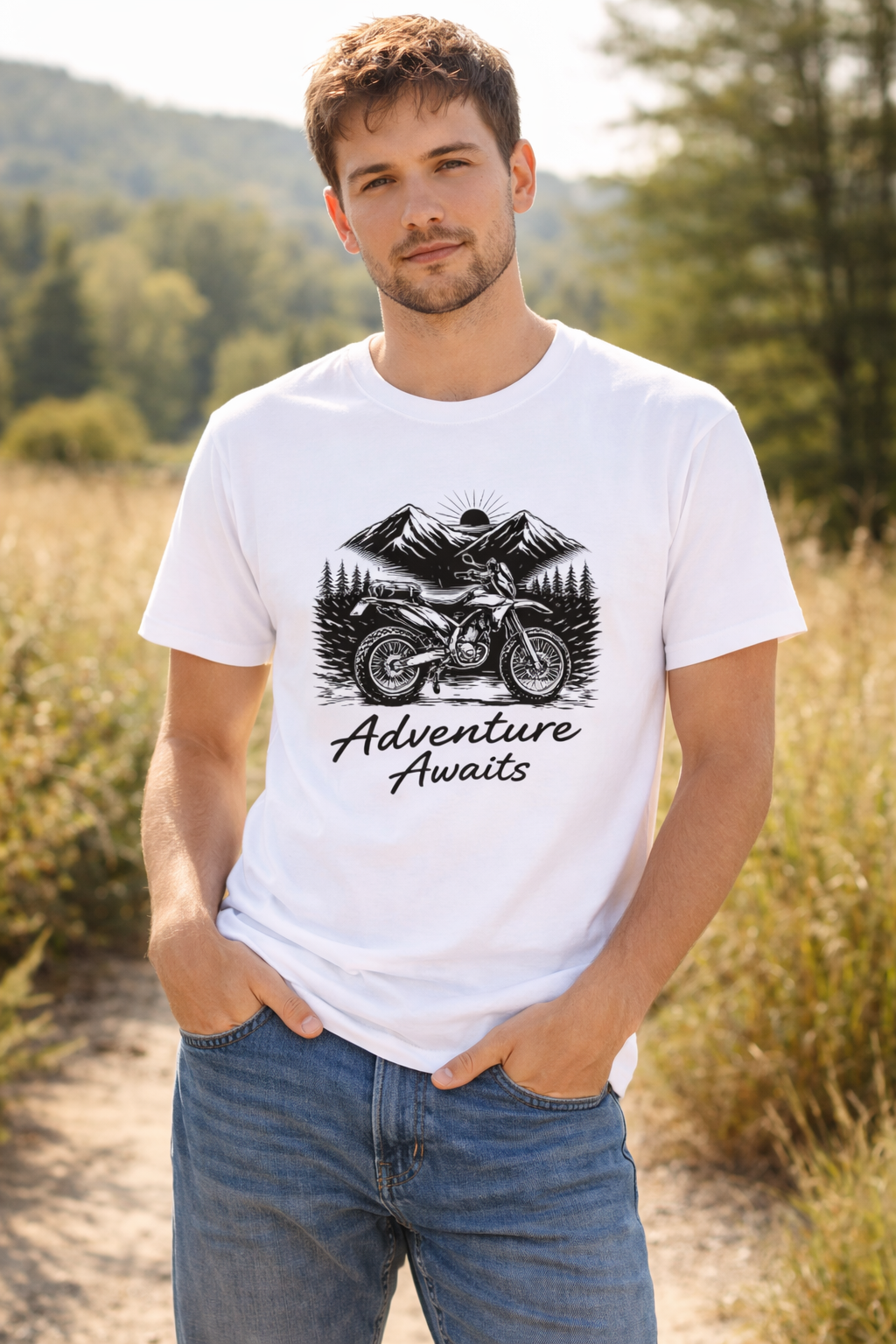 Adventure Awaits Graphic Printed T-Shirt – White