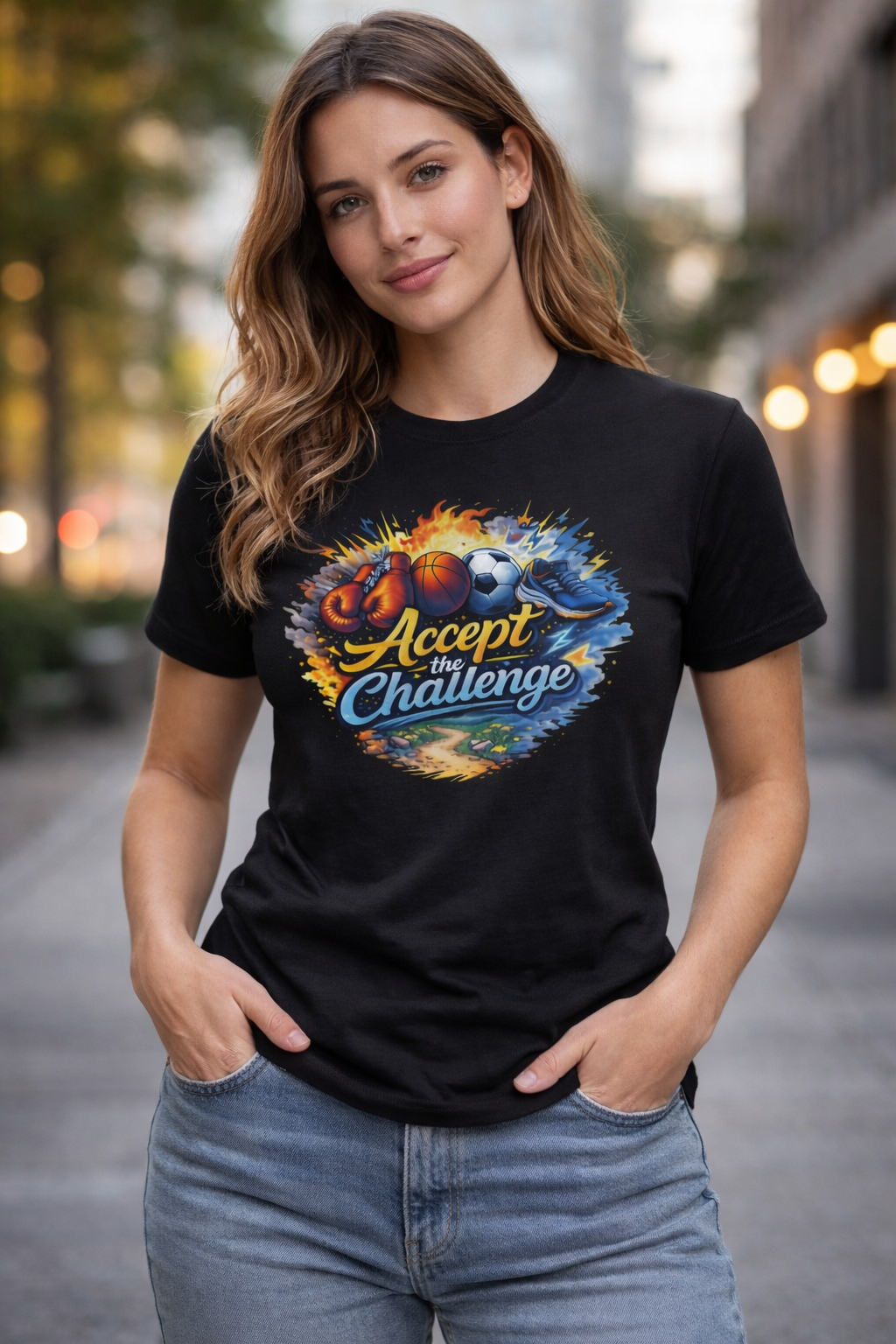 Accept The Challenge Graphic Printed T-Shirt – Black