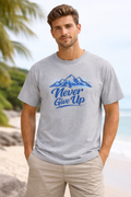 Never Give Up” Mountain Graphic T-Shirt – grey melange